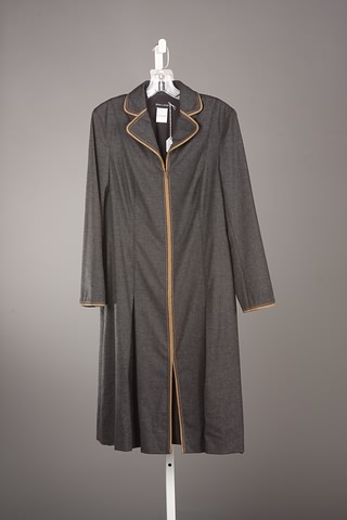 Appraisal: Rena Lange gray long wool dress with dark beige stitching