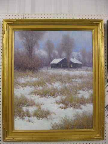 Appraisal: Oil on Board of Cabin in the Winter artist signed