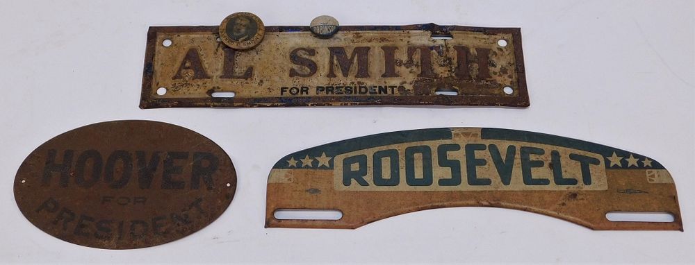 Appraisal: Antique Tin Political License Plate Topper United States Early th