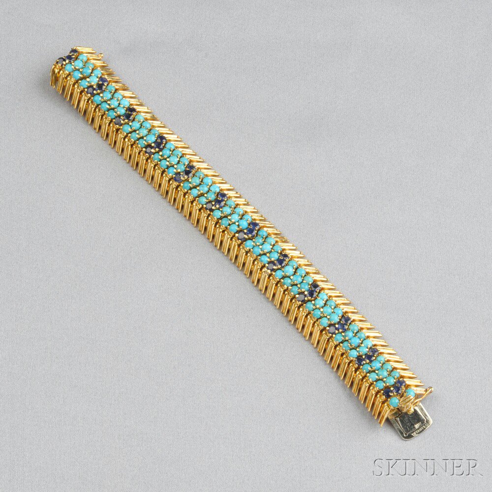 Appraisal: kt Gold Turquoise and Sapphire Bracelet Tiffany Co the bombe