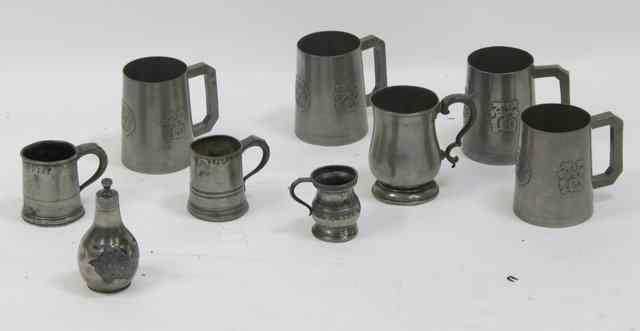 Appraisal: Four pewter tankards Hor Chung Weihaiwei trade mark with glass