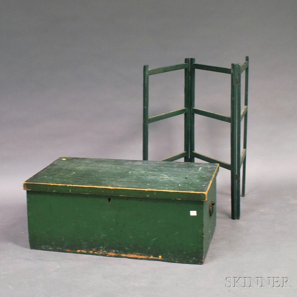 Appraisal: Country Green-painted Chest and Drying Rack th century ht to