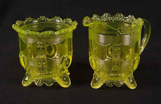 Appraisal: Vaseline Glass Creamer Sugar Circa By Indiana Glass Dewey pattern