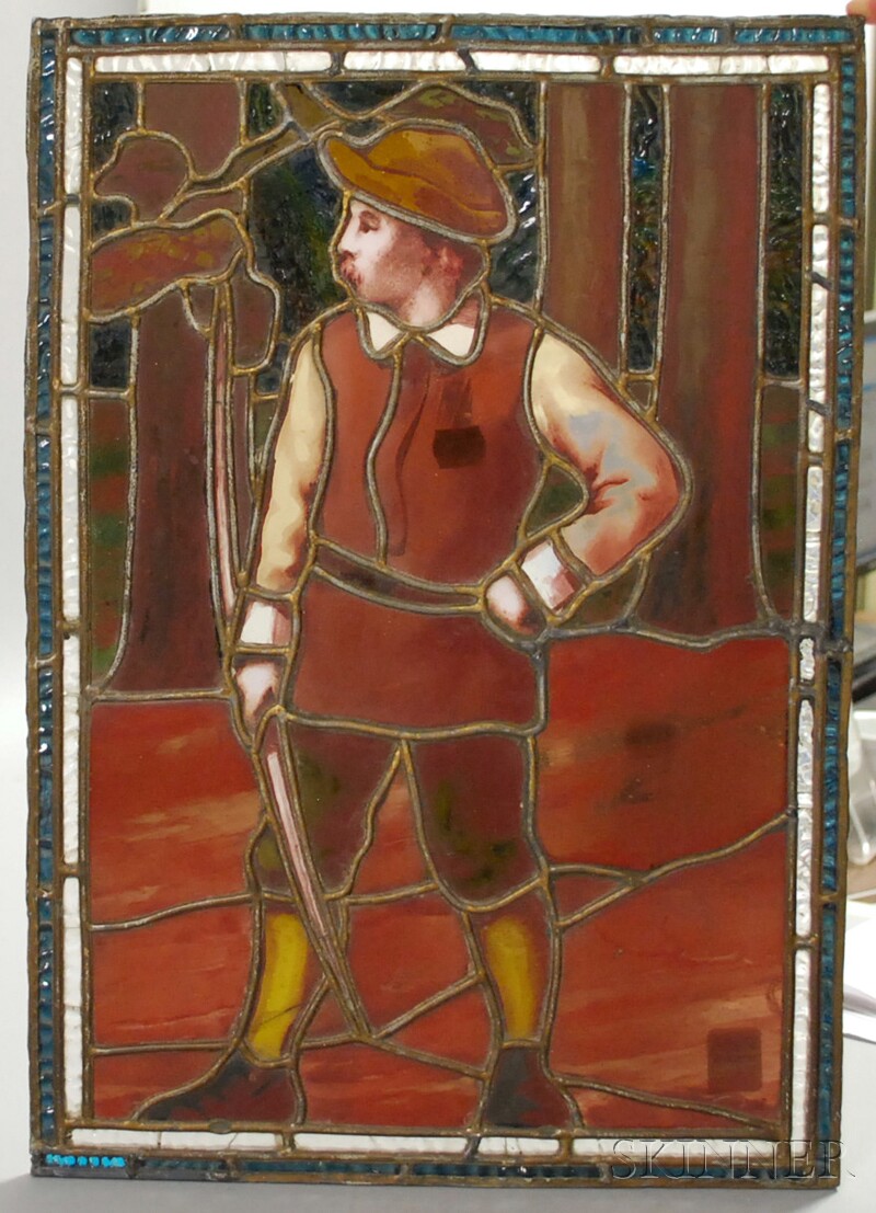 Appraisal: Leaded Stained Glass Panel Depicting an Archer x in