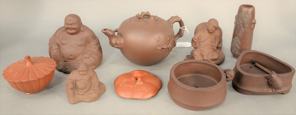 Appraisal: Group of Yixing earthenware articles China including a teapot two