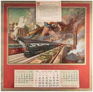 Appraisal: Two Large Pennsylvania Railroad Calendar Sheets and One Conductor Hat