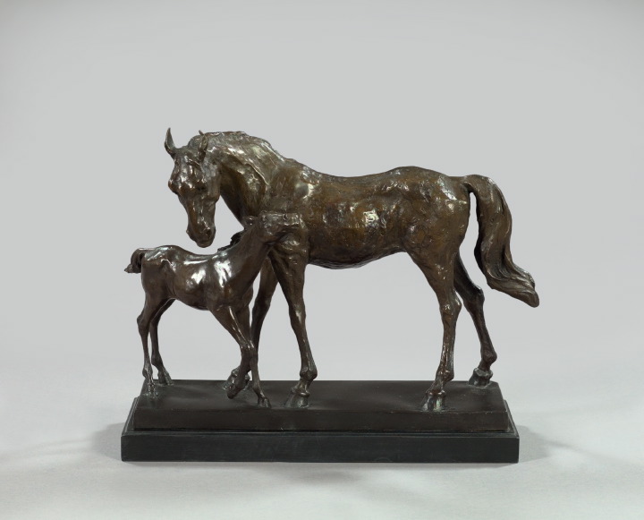 Appraisal: Attractive French Patinated Bronze Group of a Stallion and a