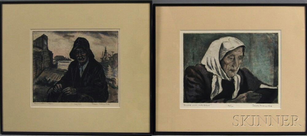 Appraisal: Joseph Margulies American - Two Hand-colored Aquatints Always with Her