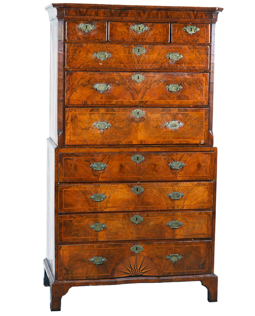 Appraisal: TH CT ENGLISH CROTCH WALNUT CHEST ON CHESTEnglish highly figured