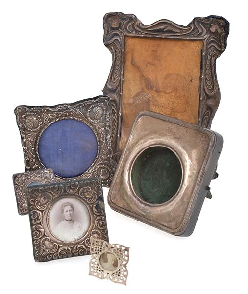 Appraisal: FIVE STERLING MOUNTED FRAMES AND ONE STERLING FOB WATCH FRAME