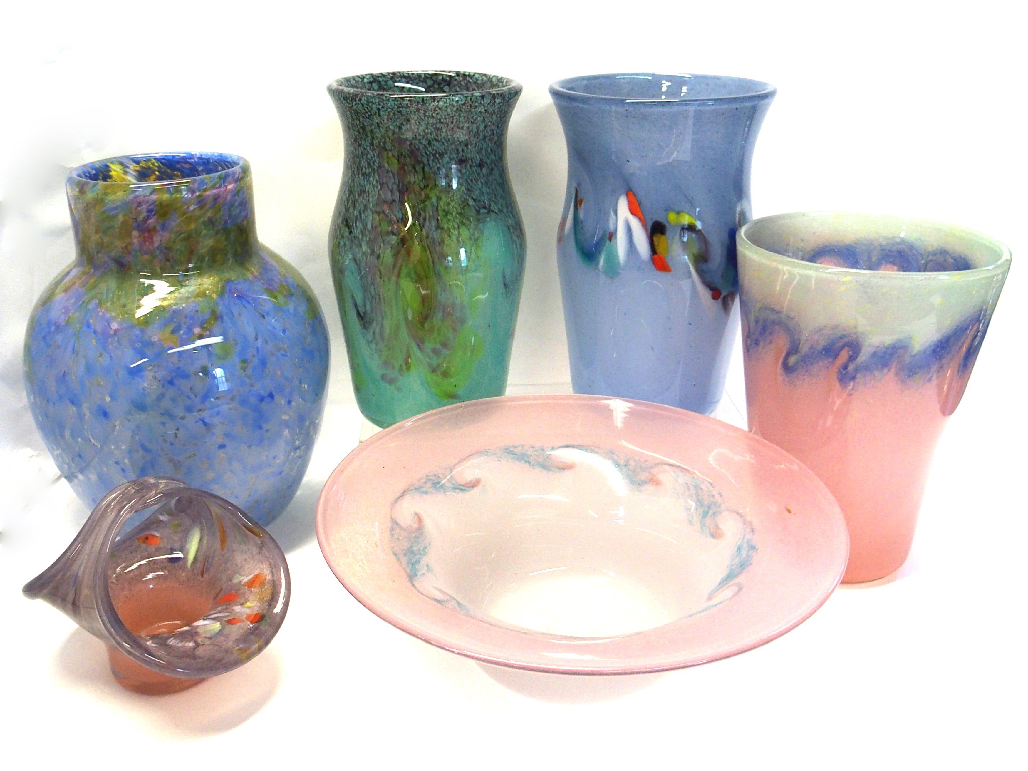 Appraisal: Six pieces of Scottish glass including a Monart vase def