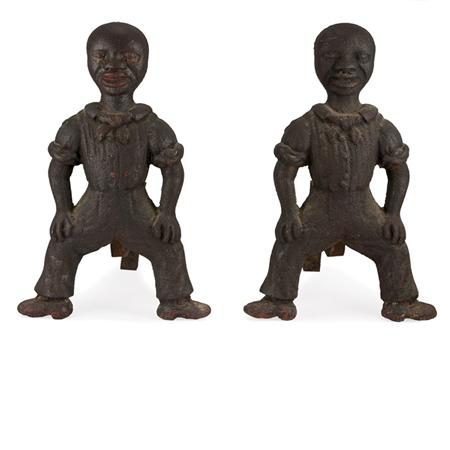 Appraisal: Pair of Painted Cast Iron Figural Andirons Estimate -