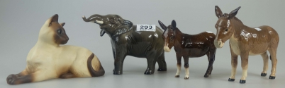 Appraisal: Beswick small Elephant Donkey Donkey and Siamese Cat Matte