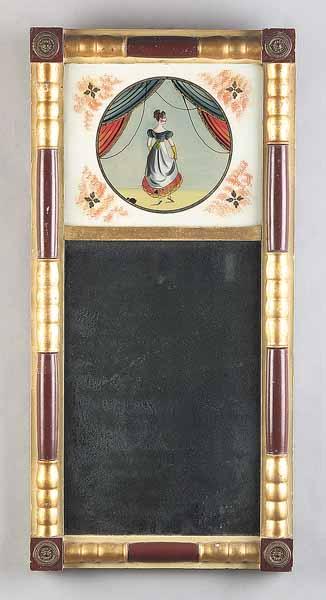 Appraisal: An American Classical Verre Eglomis Giltwood and Painted Mirror early