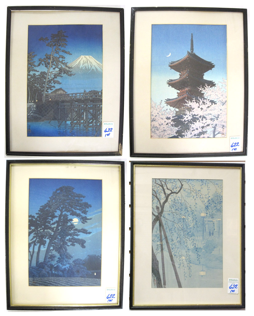 Appraisal: FOUR JAPANESE COLOR WOODCUTS three by same artist Mt Fuji