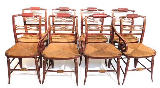 Appraisal: Eight Sheraton fancy chairs two arm and six side remnants