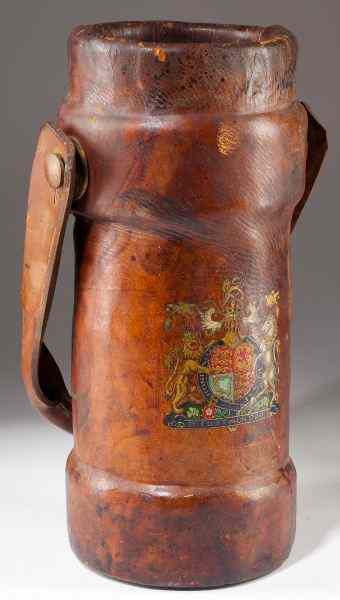 Appraisal: Victorian Leather Fire Bucketcirca with applied Royal Coat of Arms