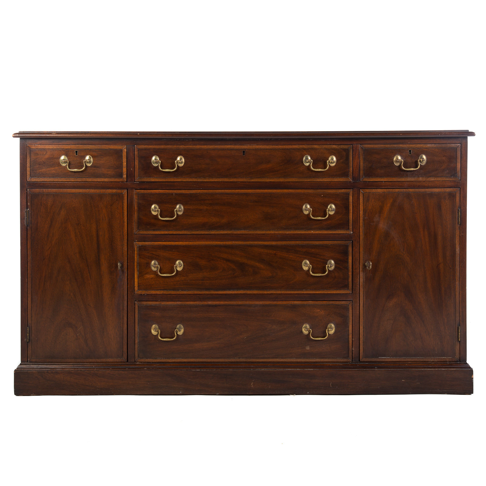 Appraisal: HENKEL-HARRIS GEORGIAN STYLE BUFFET Banded mahogany buffet having four graduated