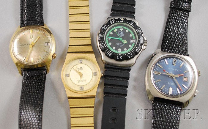 Appraisal: Four Gentleman's Wristwatches including a Steiff and a Tag Heuer