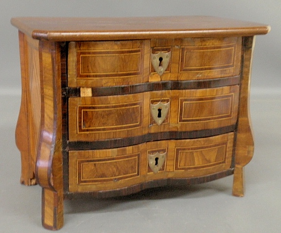 Appraisal: - Biedermeier inlaid burl walnut miniature chest of drawers c