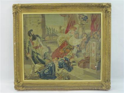 Appraisal: Large Continental needlework of a court sceneDepicting a Royal couple