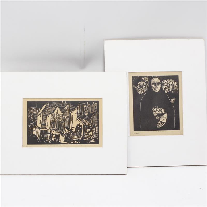 Appraisal: Pair of modern woodblock prints in the style of Kathe