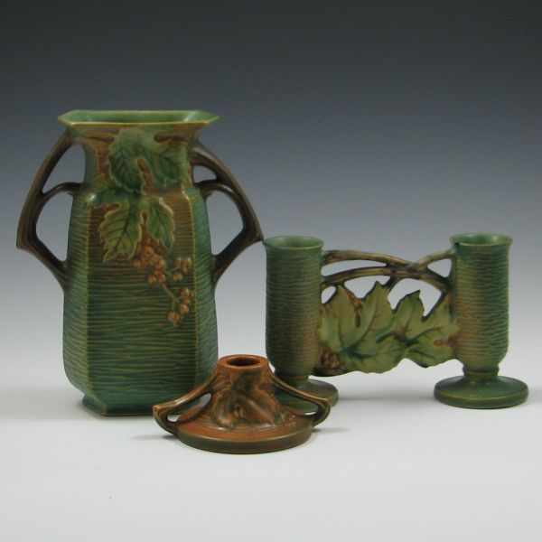 Appraisal: Roseville Bushberry Vase Candle Holder and Gate vase marked Roseville