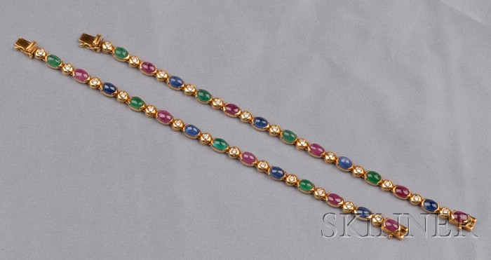 Appraisal: Pair of kt Gold Gem-set Bracelets Chantecler Capri each line