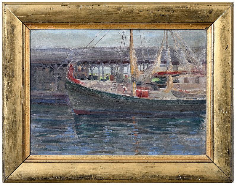 Appraisal: American School th century Harbor Scene unsigned oil on panel