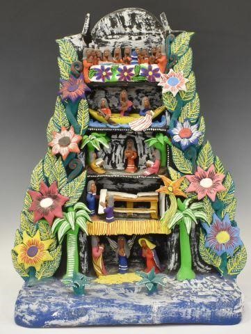 Appraisal: Mexican Folk Art painted ceramic figural group thc in pyramidal