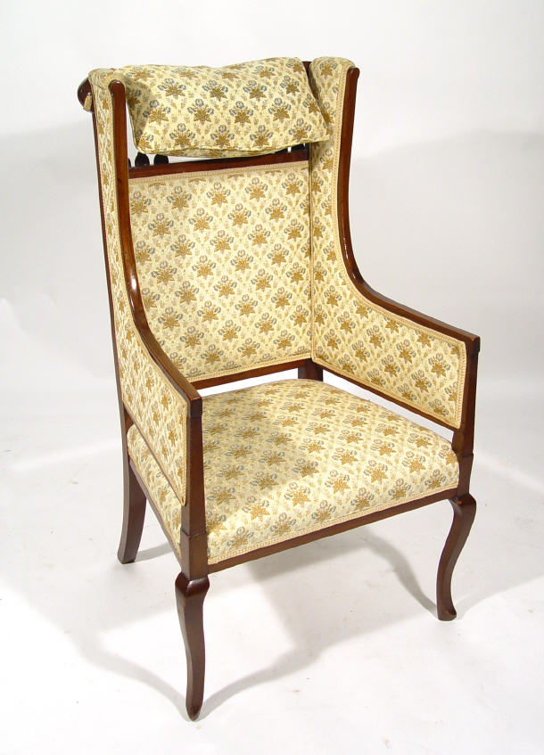 Appraisal: Edwardian Mahogany wing armchair on cabriole feet with golden floral