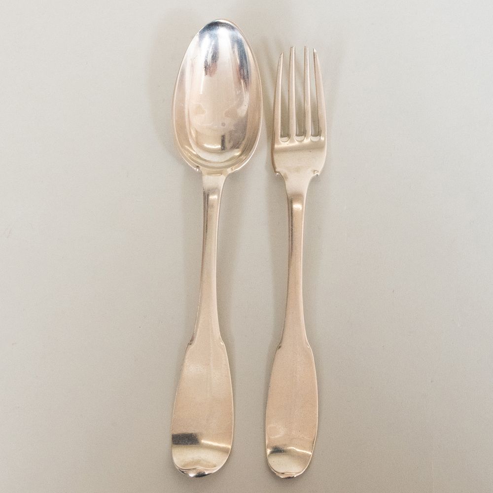 Appraisal: Early French Silver Fork and Spoon Set Engraved with Crest