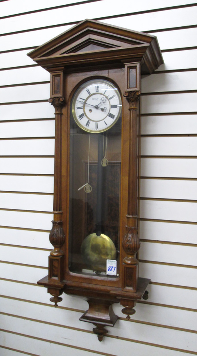 Appraisal: TWO-WEIGHT LONGCASE WALL CLOCK Gorz-Berg Germany late th century Overall