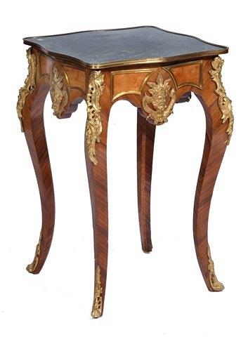 Appraisal: A FRENCH KINGWOOD SQUARE CENTRE TABLE with green marble top