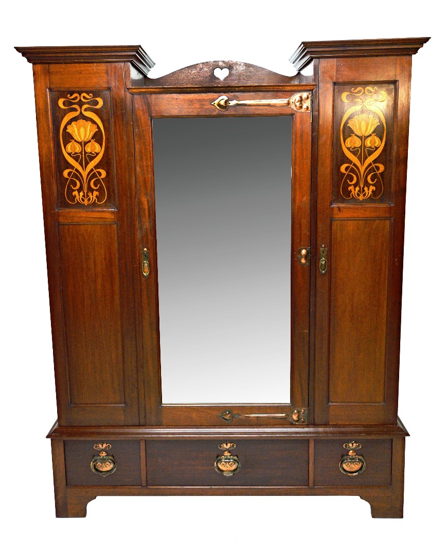 Appraisal: Shepland and Petter an Art Nouveau marquetry inlaid sentry wardrobe