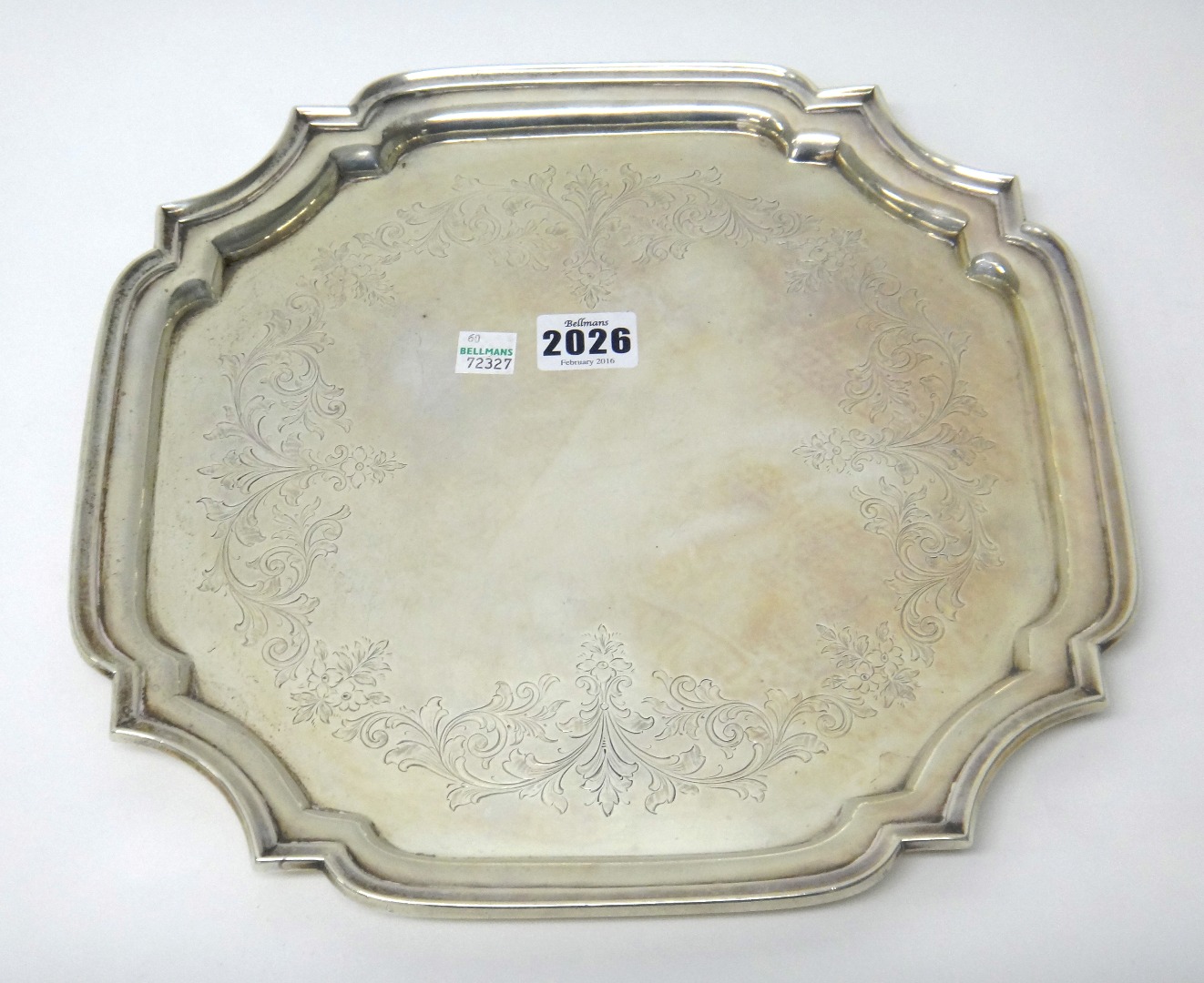 Appraisal: A Canadian silver salver of shaped square form engraved with