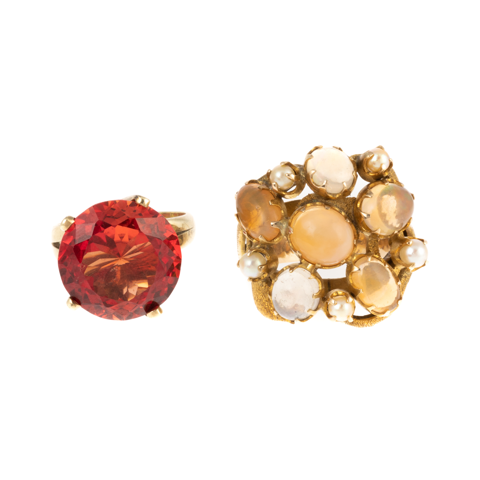 Appraisal: TWO LARGE GEMSTONE RINGS IN K K yellow gold ring