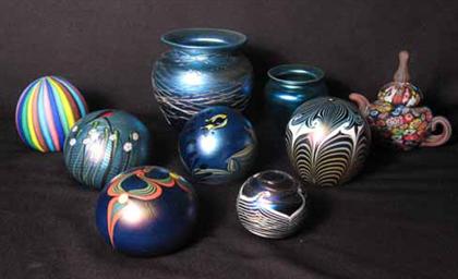 Appraisal: Eight piece group of paperweights Durand and a luster vase