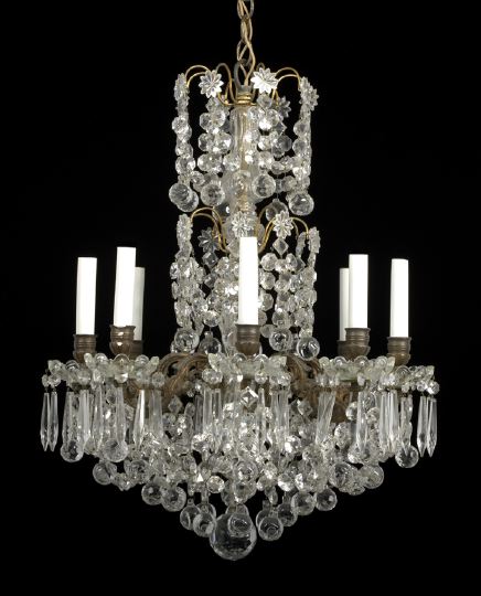 Appraisal: French Gilt-Brass and Cut Glass Eight-Light Chandelier second quarter th