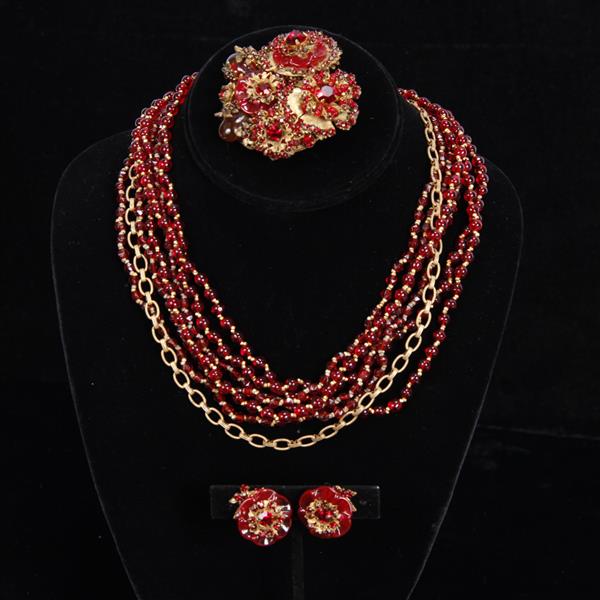 Appraisal: Miriam Haskell pc Red Gold Multi-strand Necklace Brooch Pin Clip