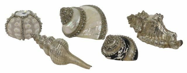 Appraisal: lot of Decorative silver-clad and bejeweled seashells st c conch