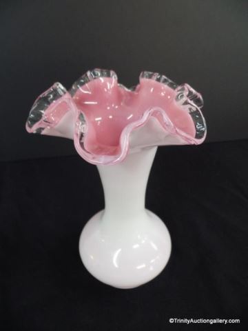 Appraisal: Fenton Glass Peach Crest Double Ruffle Vase Very nice Peach