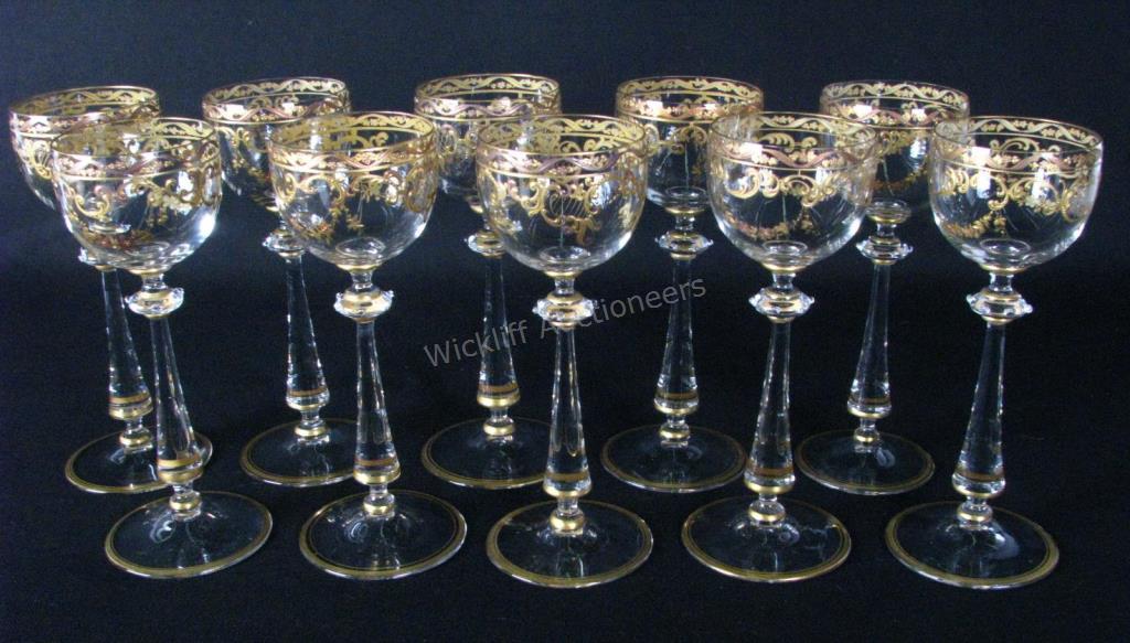 Appraisal: Set of Enameled Crystal Stemware ten total clear glasses with