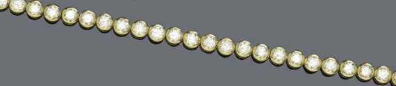 Appraisal: DIAMOND BRACELET Yellow gold Tennis bracelet with collet set brilliant-cut