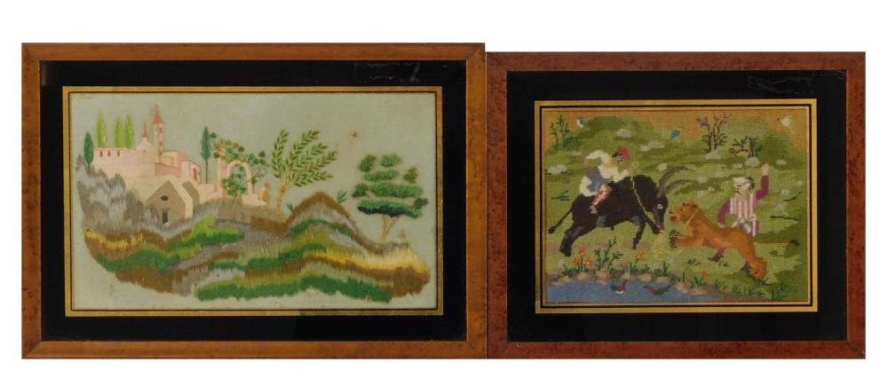 Appraisal: Two textile pictures one needlework and one fabric collage details