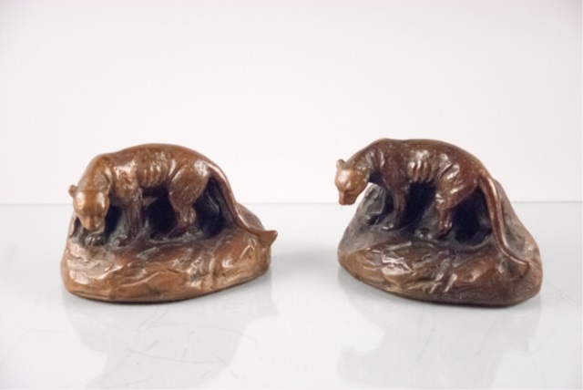 Appraisal: Mountain Lion Bookends Mountain Lion Bookends Unusual coppery patina long