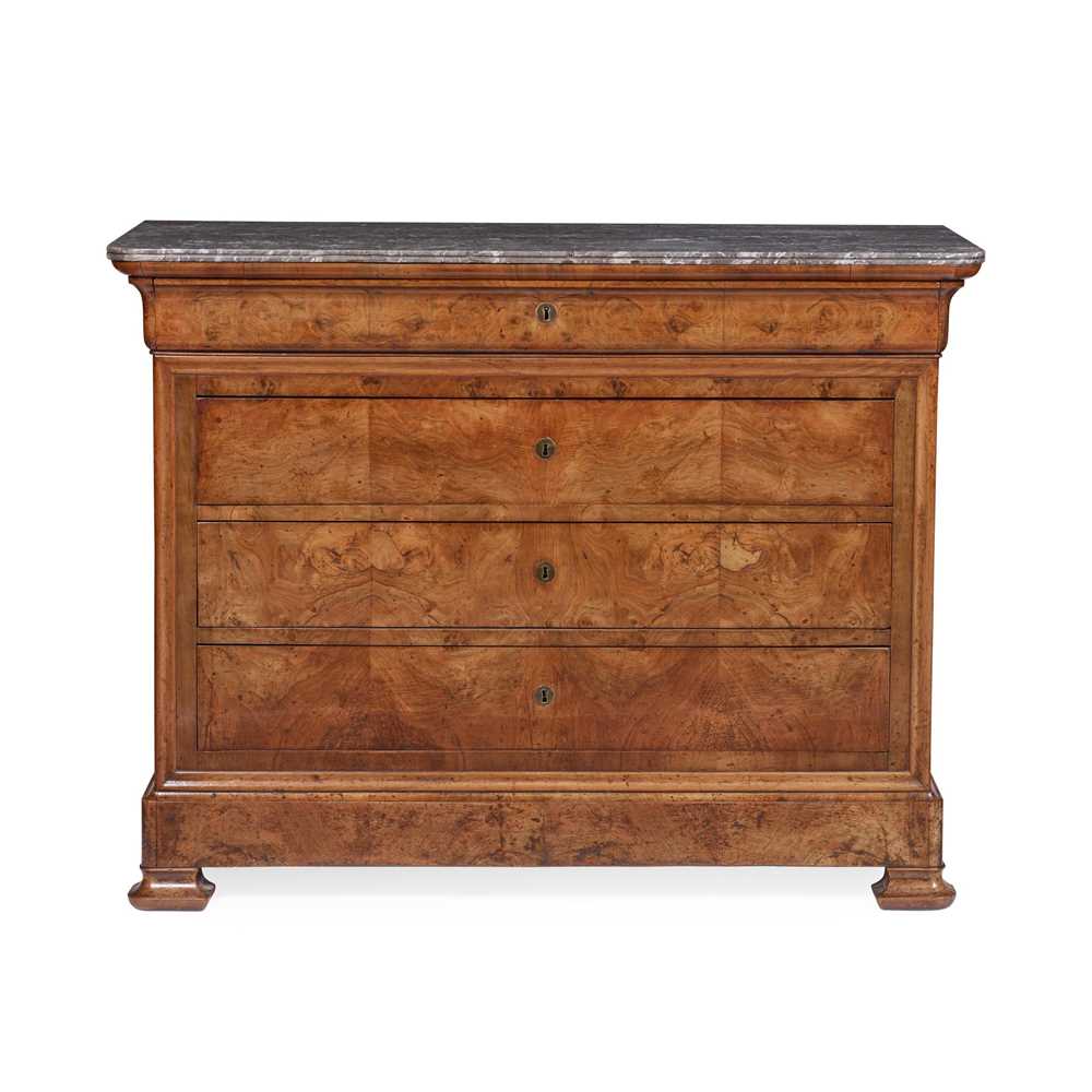 Appraisal: FRENCH CHARLES X SLATE TOP WALNUT COMMODE TH CENTURY the