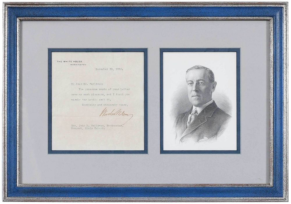 Appraisal: Woodrow Wilson Signed Letter typed on White House stationery dated