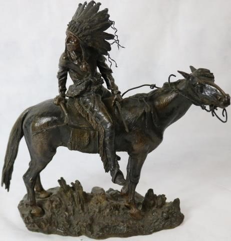 Appraisal: CARL KAUBA - AUSTRIA BRONZE DEPICTINGNATIVE MAN ON HORSEBACK CARRYING