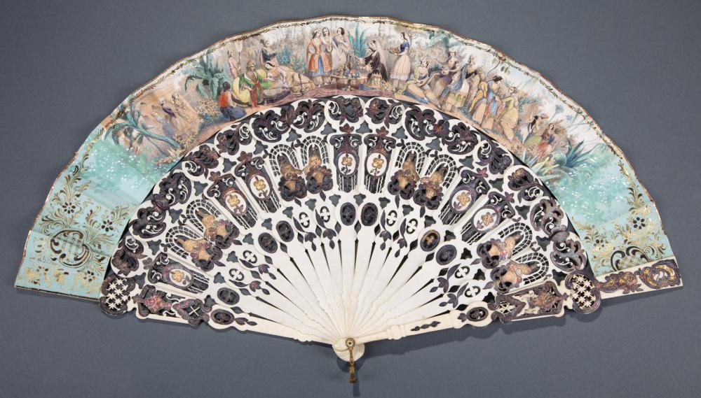 Appraisal: Two Antique French Hand-Painted Fans one with elaborate Orientalist scene